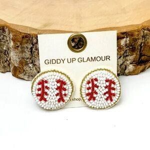BEADED BASEBALL STUD EARRINGS IN WHITE